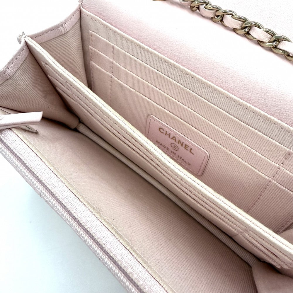 CHANEL シャネル チェーンウォレット トレンディCC マトラッセ ショルダーバッグ ココマーク ラムスキン ピンク ゴールド金具 レディース【中古品】
