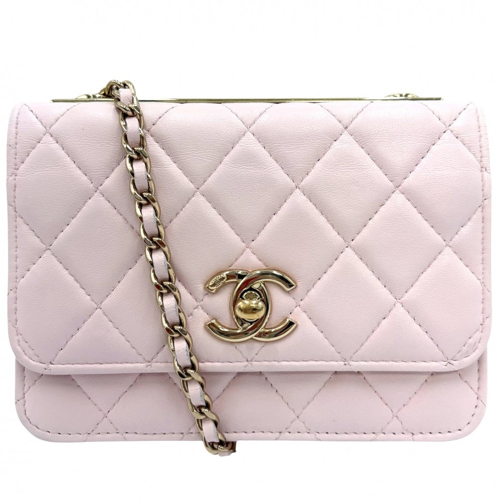 CHANEL シャネル チェーンウォレット トレンディCC マトラッセ ショルダーバッグ ココマーク ラムスキン ピンク ゴールド金具 レディース【中古品】
