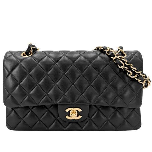 CHANEL シャネル ショルダーバッグ マトラッセ25 ダブルチェーン ダブルフラップ ココマーク ターンロック ラムスキン ブラック 黒 ゴールド金具 レディース【中古品】