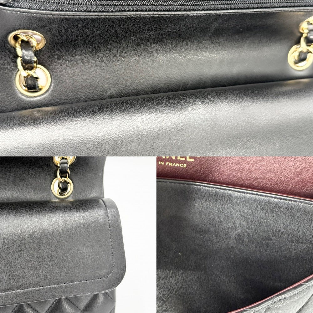 CHANEL シャネル ショルダーバッグ マトラッセ25 ダブルチェーン ダブルフラップ ココマーク ターンロック ラムスキン ブラック 黒 ゴールド金具 レディース【中古品】