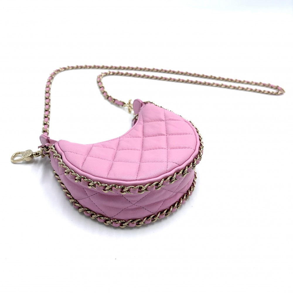 CHANEL シャネル ショルダーバッグ スモールホーボー ミニチェーンショルダーバッグ マトラッセ ポシェット レザー ピンク ゴールド金具 レディース【中古品】