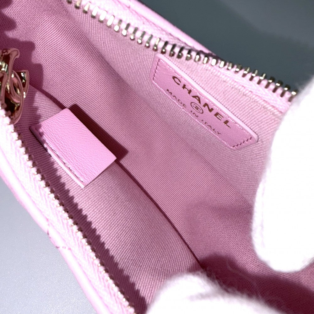 CHANEL シャネル ショルダーバッグ スモールホーボー ミニチェーンショルダーバッグ マトラッセ ポシェット レザー ピンク ゴールド金具 レディース【中古品】