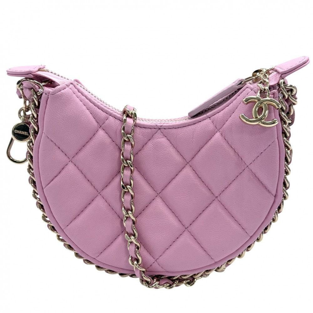 CHANEL シャネル ショルダーバッグ スモールホーボー ミニチェーンショルダーバッグ マトラッセ ポシェット レザー ピンク ゴールド金具 レディース【中古品】