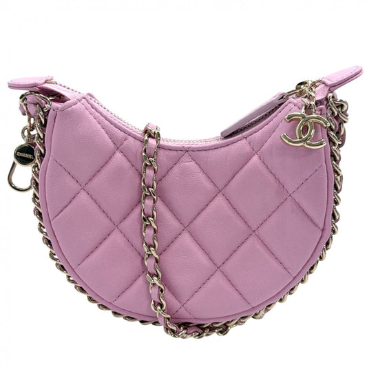 CHANEL シャネル ショルダーバッグ スモールホーボー ミニチェーンショルダーバッグ マトラッセ ポシェット レザー ピンク ゴールド金具 レディース【中古品】