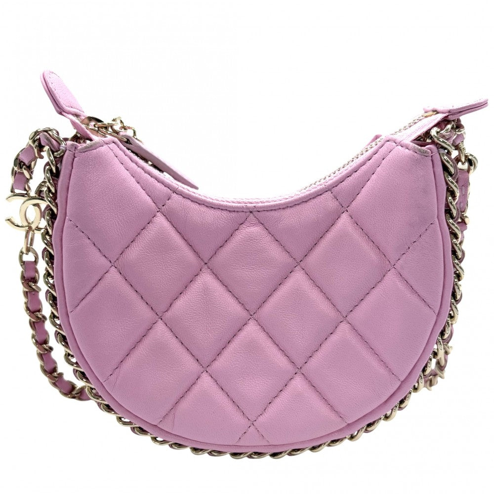 CHANEL シャネル ショルダーバッグ スモールホーボー ミニチェーンショルダーバッグ マトラッセ ポシェット レザー ピンク ゴールド金具 レディース【中古品】