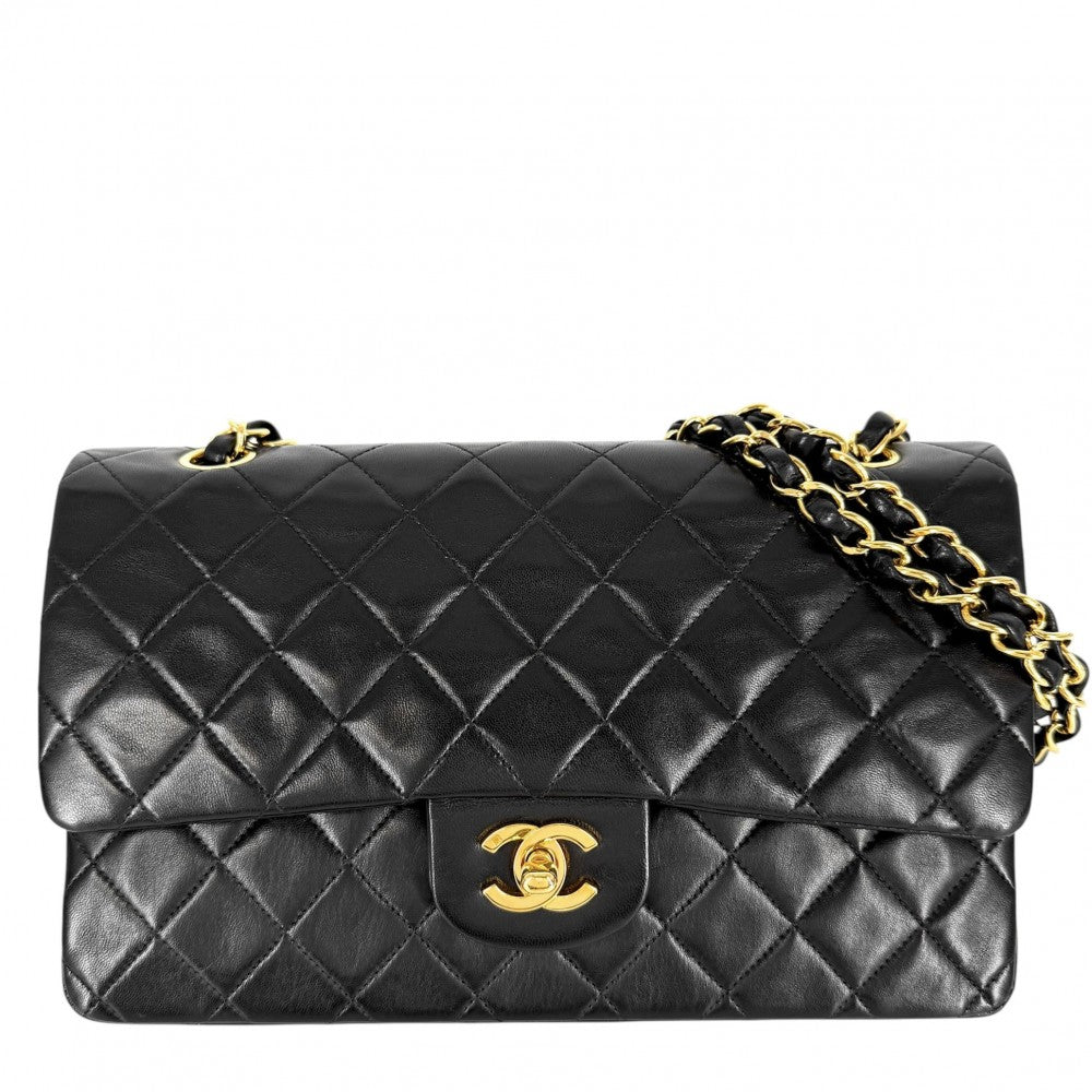 CHANEL シャネル ショルダーバッグ マトラッセ25 ダブルチェーン ココマーク ダブルフラップ ラムスキン ブラック 黒 ゴールド金具 レディース【中古品】