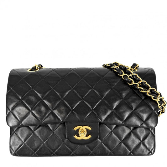 CHANEL シャネル ショルダーバッグ マトラッセ25 ダブルチェーン ココマーク ダブルフラップ ラムスキン ブラック 黒 ゴールド金具 レディース【中古品】