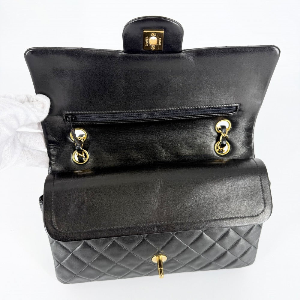 CHANEL シャネル ショルダーバッグ マトラッセ25 ダブルチェーン ココマーク ダブルフラップ ラムスキン ブラック 黒 ゴールド金具 レディース【中古品】
