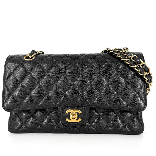 CHANEL シャネル ショルダーバッグ マトラッセ25 ダブルチェーン ココマーク ダブルフラップ キャビアスキン ブラック 黒 ゴールド金具 レディース【中古品】
