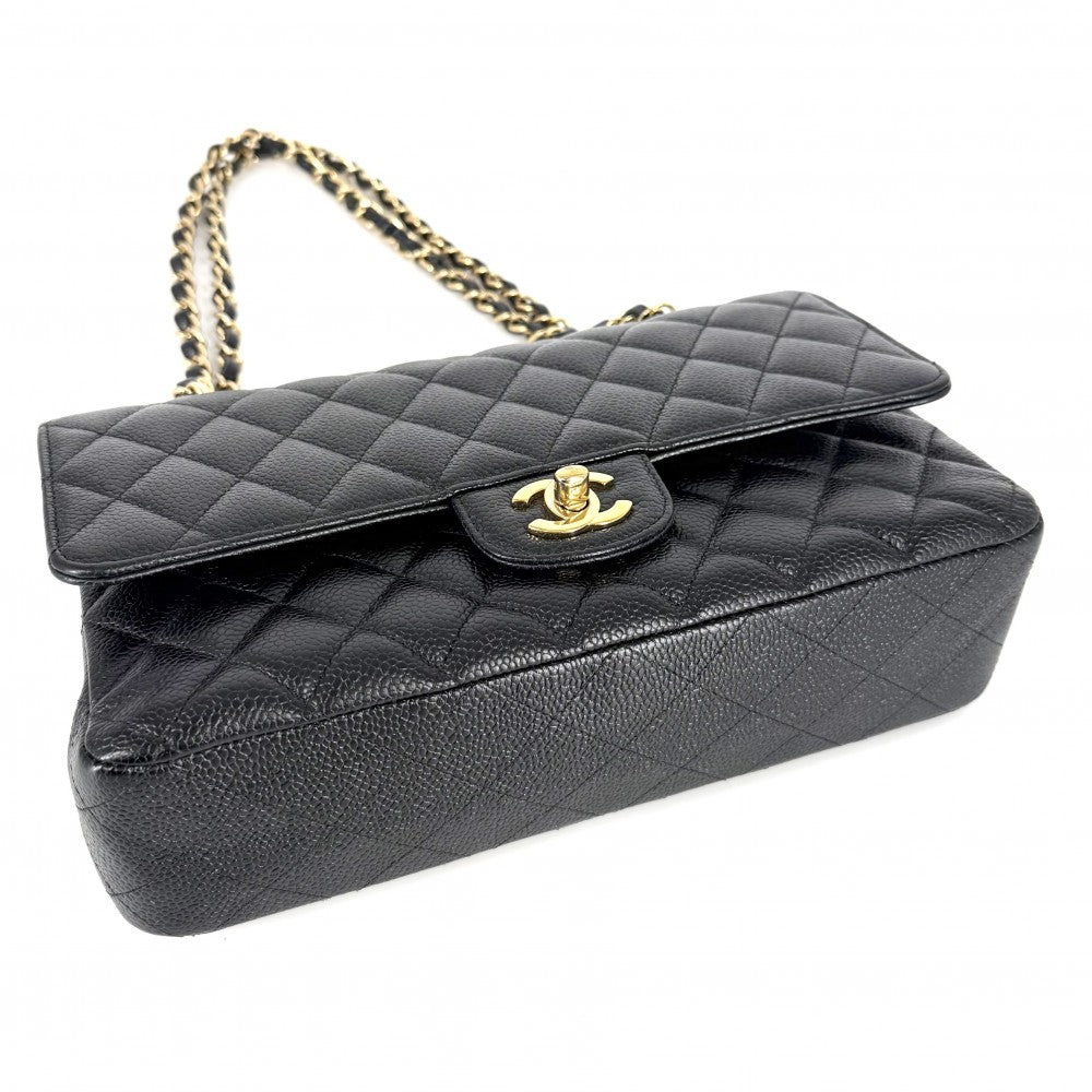 CHANEL シャネル ショルダーバッグ マトラッセ25 ダブルチェーン ココマーク ダブルフラップ キャビアスキン ブラック 黒 ゴールド金具 レディース【中古品】