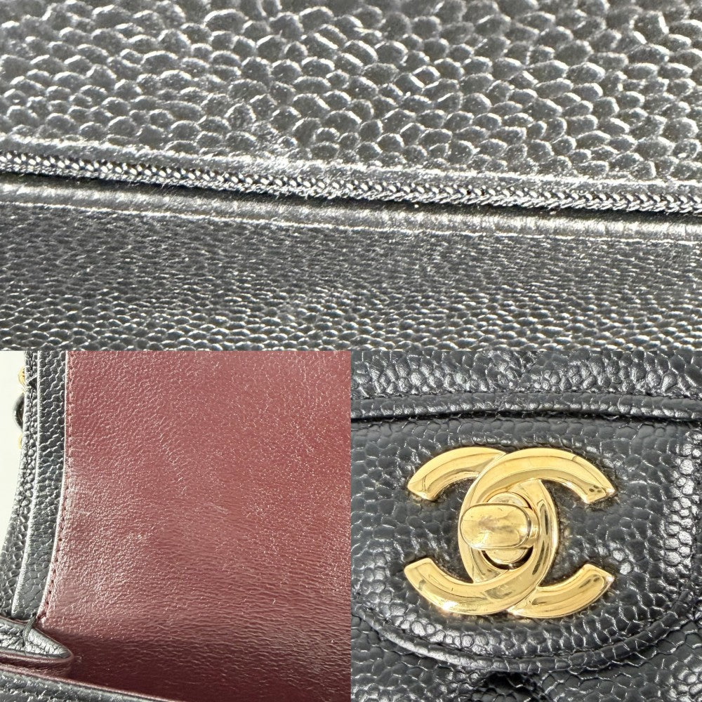 CHANEL シャネル ショルダーバッグ マトラッセ25 ダブルチェーン ココマーク ダブルフラップ キャビアスキン ブラック 黒 ゴールド金具 レディース【中古品】