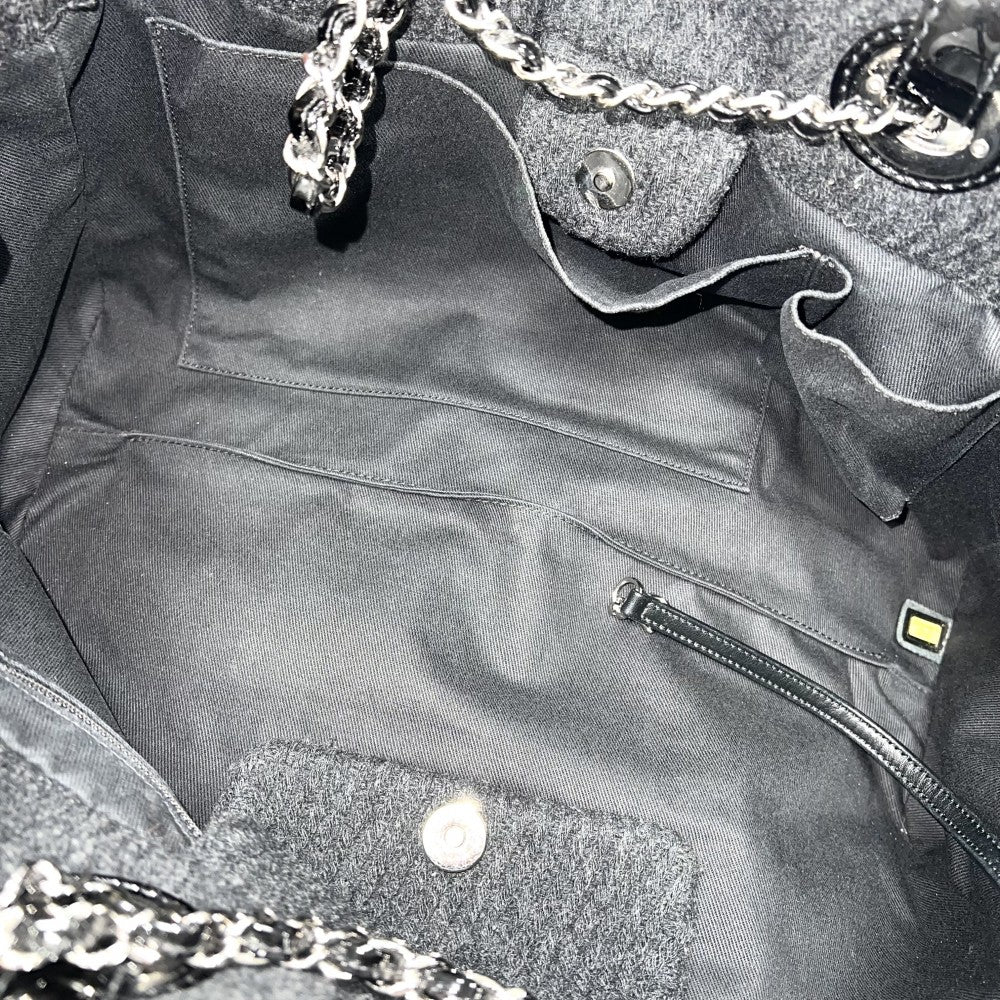 【開店SALE】 CHANEL シャネル 2WAY ココマーク ニット ハンドバッグ ショルダーバッグ ウール エナメル ブラック 黒 シルバー金具 レディース【中古品】