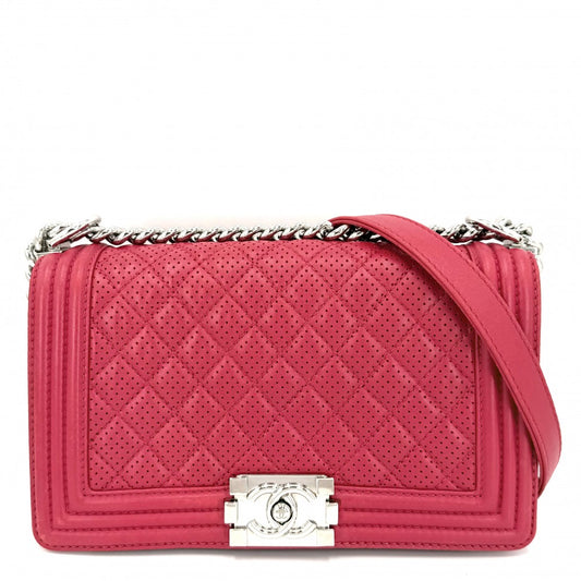 CHANEL シャネル ショルダーバッグ ココマーク ボーイシャネル チェーン マトラッセ パンチング ラムスキン レッド 赤 シルバー金具 レディース【中古品】