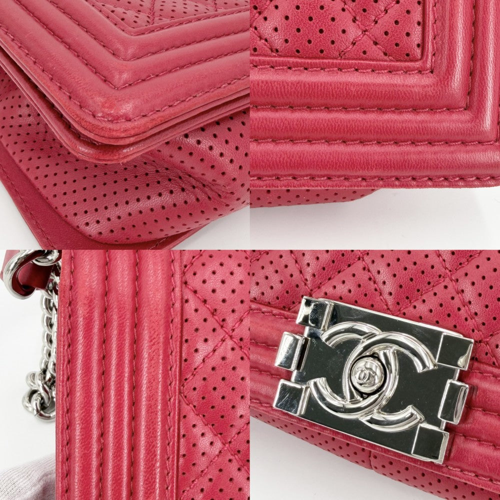 CHANEL シャネル ショルダーバッグ ココマーク ボーイシャネル チェーン マトラッセ パンチング ラムスキン レッド 赤 シルバー金具 レディース【中古品】