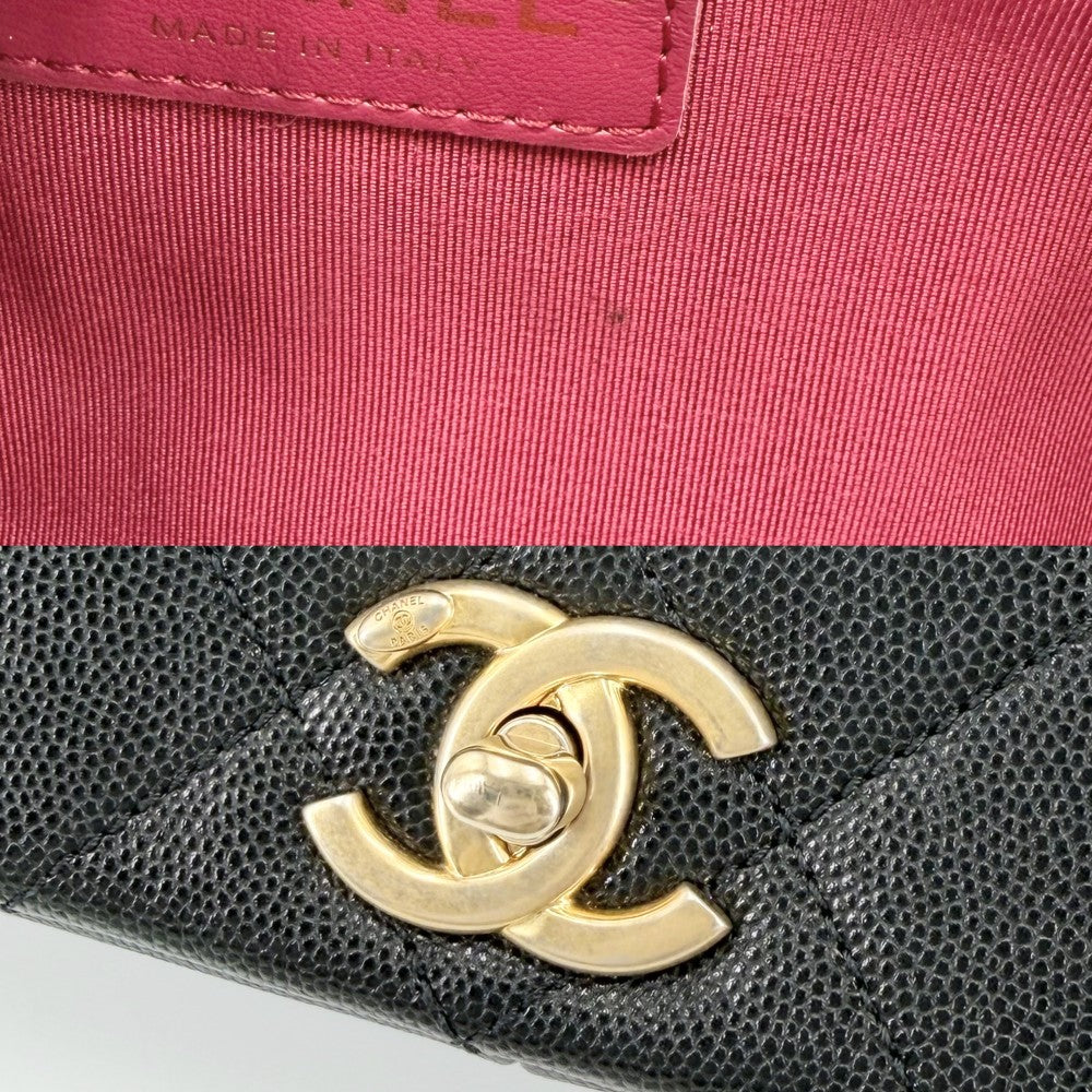 CHANEL シャネル 2WAY マトラッセ ココマーク ハンドバッグ ショルダーバッグ チェーン キャビアスキン ブラック 黒 ゴールド金具 レディース【中古品】