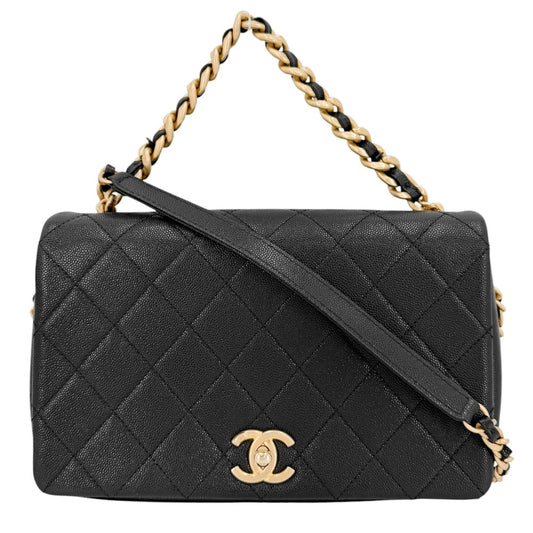 CHANEL シャネル 2WAY マトラッセ ココマーク ハンドバッグ ショルダーバッグ チェーン キャビアスキン ブラック 黒 ゴールド金具 レディース【中古品】