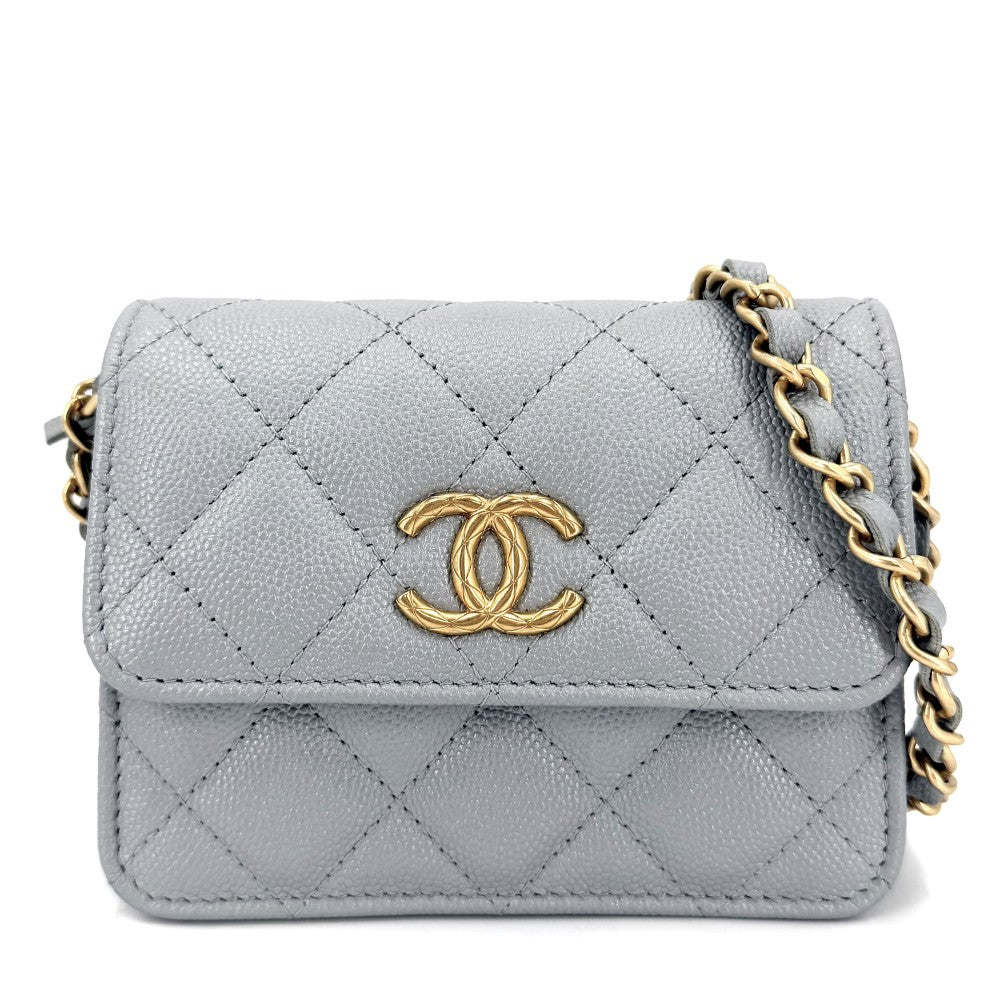 CHANEL シャネル ショルダーバッグ ミニマトラッセ ココマーク ミニバッグ キャビアスキン グレー ゴールド金具 レディース【中古品】