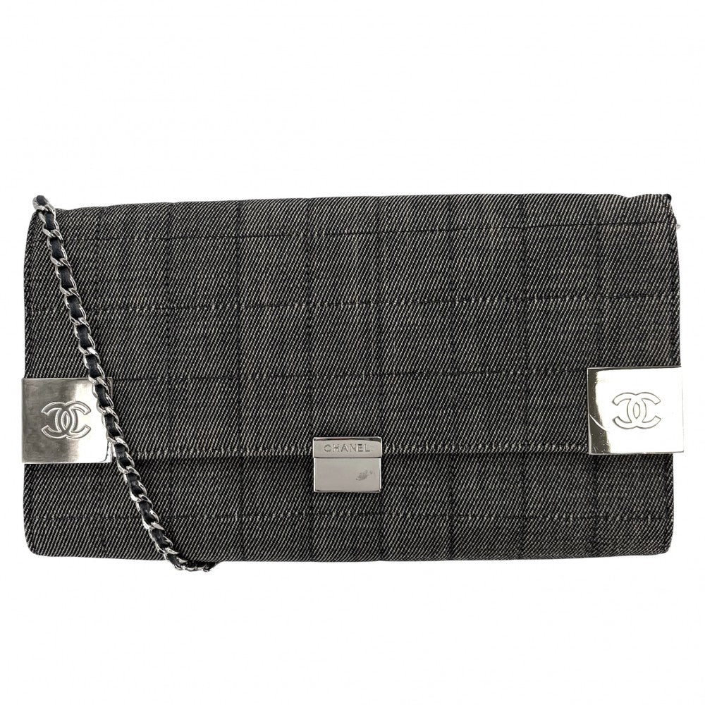 CHANEL シャネル ショルダーバッグ チェーンショルダー チョコバー ココマーク ココ デニム グレー系 シルバー金具 レディース【中古品】