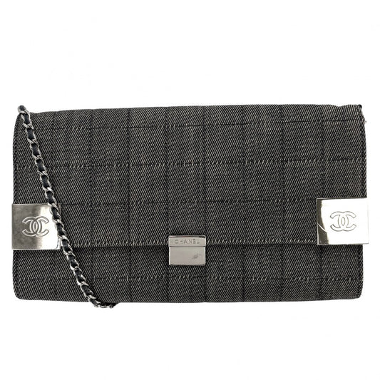 CHANEL シャネル ショルダーバッグ チェーンショルダー チョコバー ココマーク ココ デニム グレー系 シルバー金具 レディース【中古品】