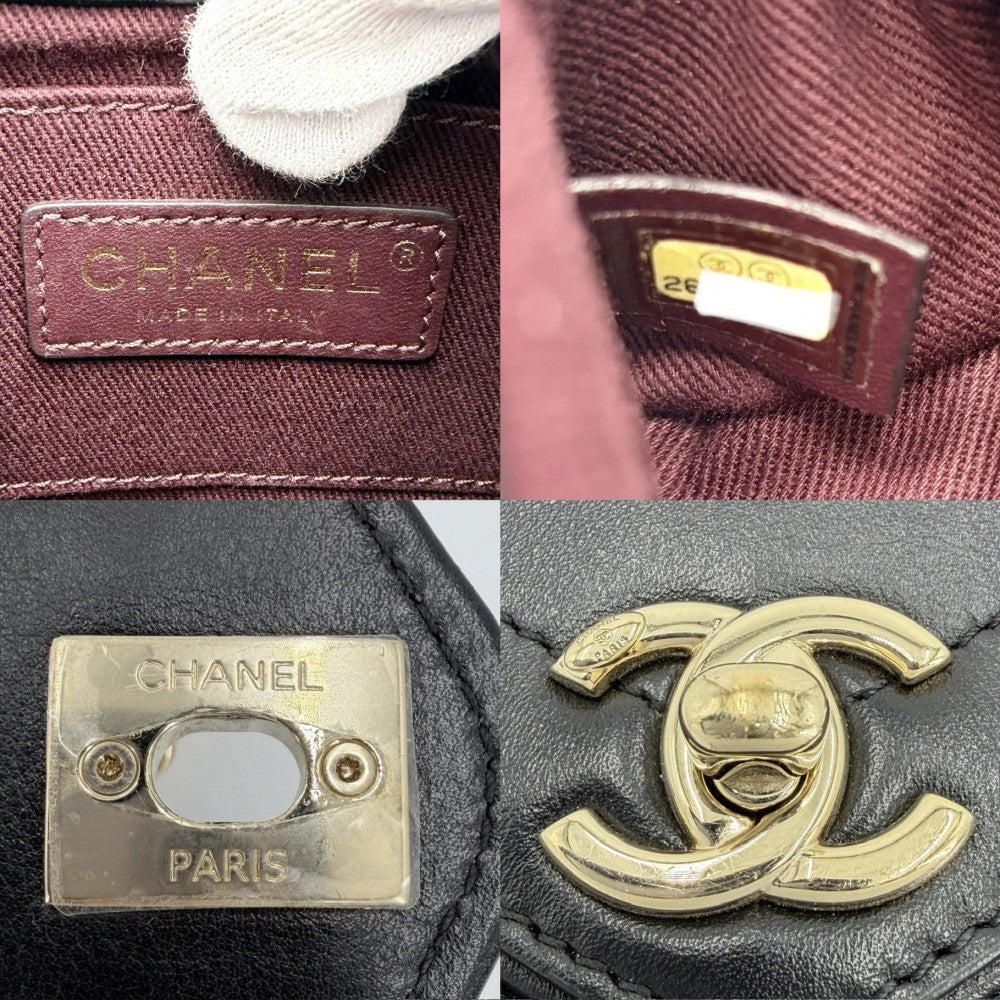 CHANEL シャネル ショルダーバッグ シェブロン Vステッチ ココマーク レザー ブラック 黒 ゴールド金具 レディース【中古品】