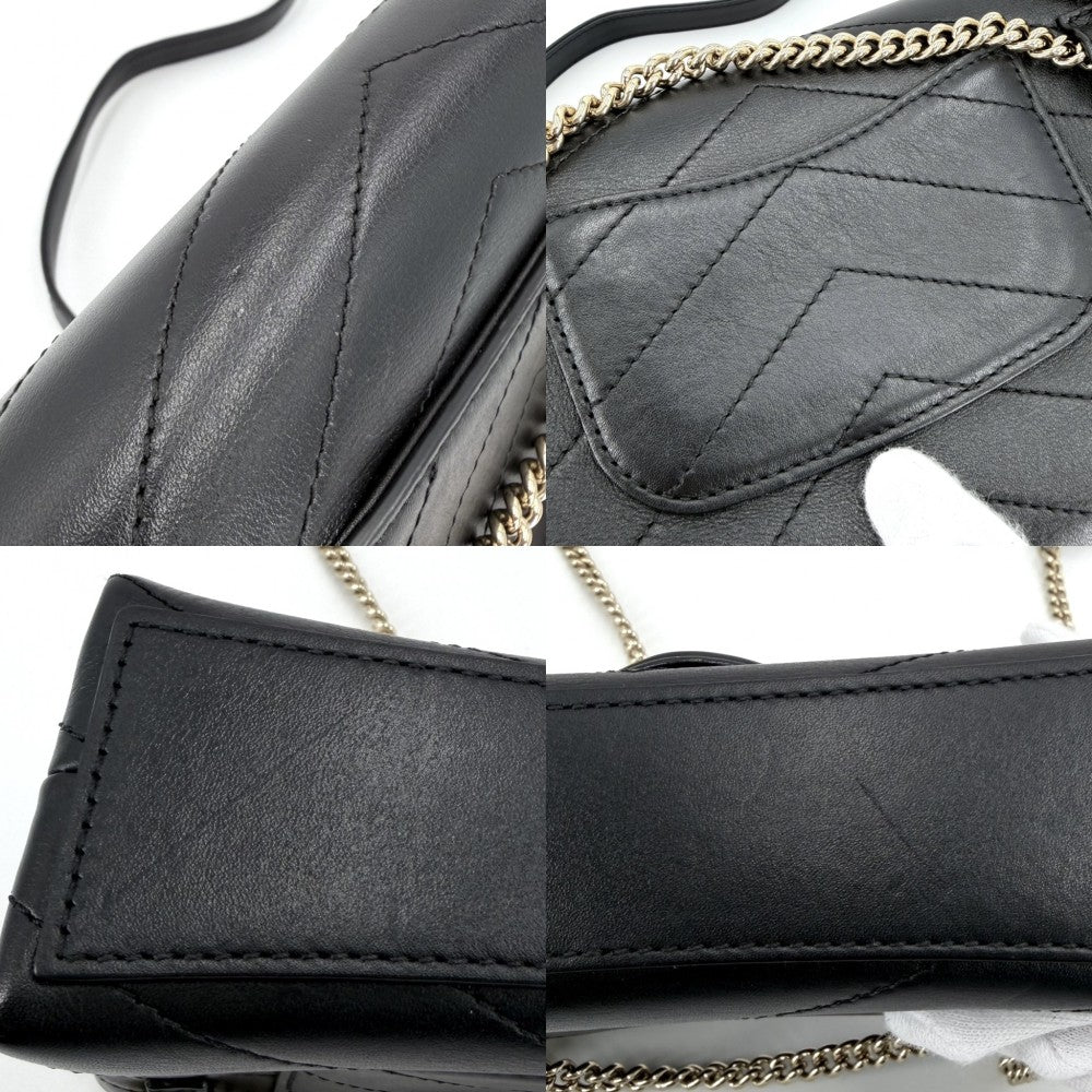 CHANEL シャネル ショルダーバッグ シェブロン Vステッチ ココマーク レザー ブラック 黒 ゴールド金具 レディース【中古品】
