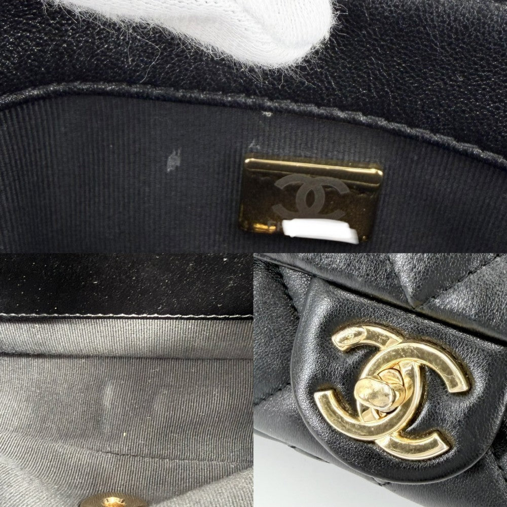 CHANEL シャネル ショルダーバッグ マトラッセ ココマーク チェーン ミニバッグ レザー ブラック 黒 ゴールド金具 レディース【中古品】