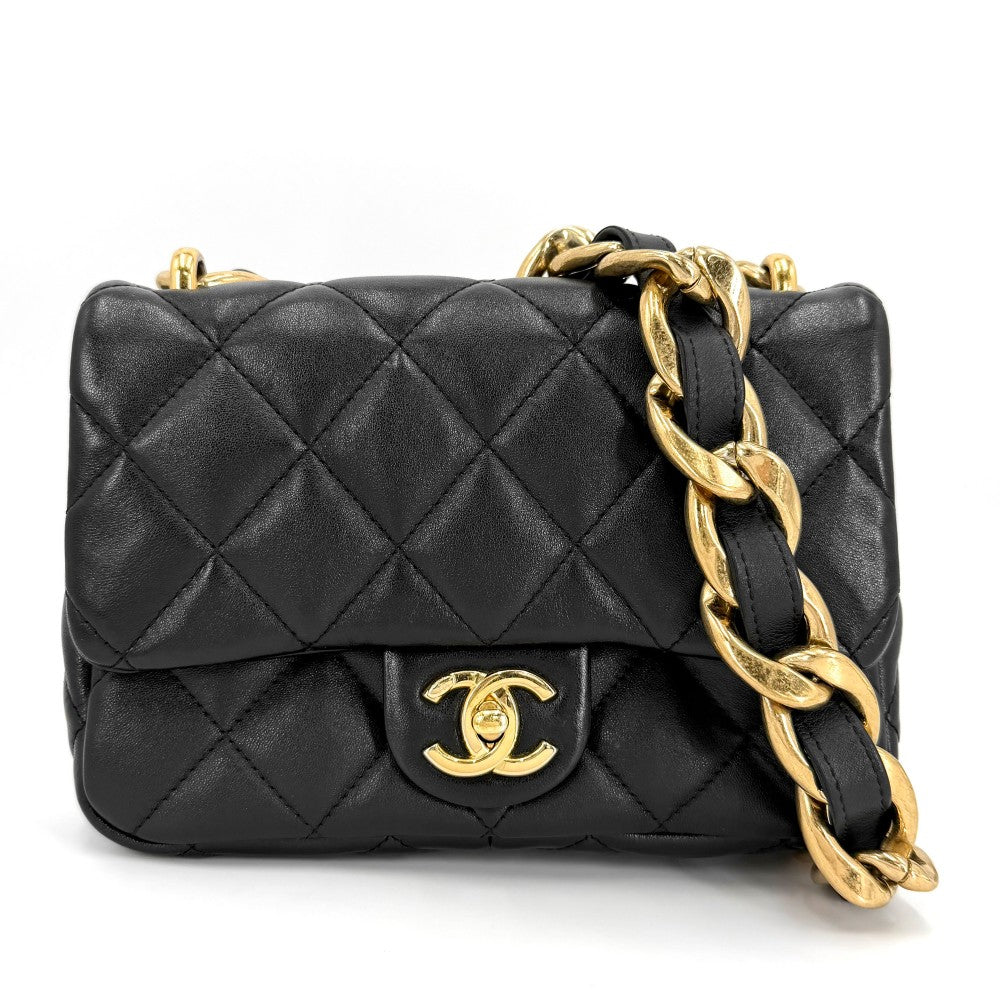 CHANEL シャネル ショルダーバッグ マトラッセ ココマーク チェーン ミニバッグ レザー ブラック 黒 ゴールド金具 レディース【中古品】
