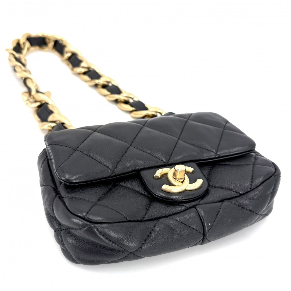 CHANEL シャネル ショルダーバッグ マトラッセ ココマーク チェーン スクエア ミニバッグ ラムスキン ブラック 黒 ゴールド金具 レディース【中古品】