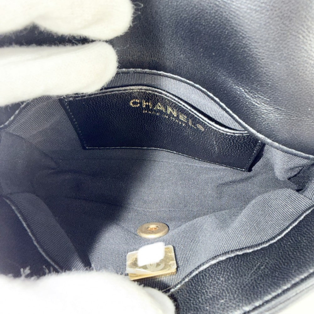 CHANEL シャネル ショルダーバッグ マトラッセ ココマーク チェーン スクエア ミニバッグ ラムスキン ブラック 黒 ゴールド金具 レディース【中古品】