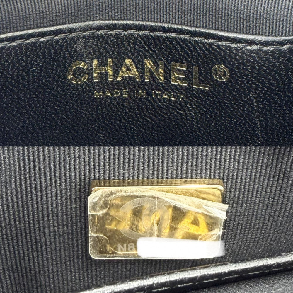 CHANEL シャネル ショルダーバッグ マトラッセ ココマーク チェーン スクエア ミニバッグ ラムスキン ブラック 黒 ゴールド金具 レディース【中古品】