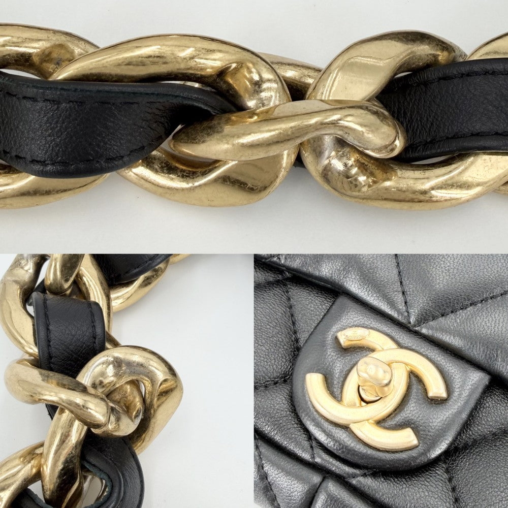 CHANEL シャネル ショルダーバッグ マトラッセ ココマーク チェーン スクエア ミニバッグ ラムスキン ブラック 黒 ゴールド金具 レディース【中古品】