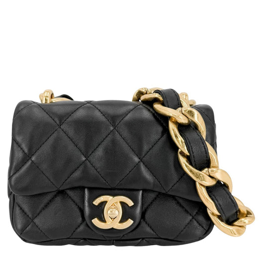 CHANEL シャネル ショルダーバッグ マトラッセ ココマーク チェーン スクエア ミニバッグ ラムスキン ブラック 黒 ゴールド金具 レディース【中古品】