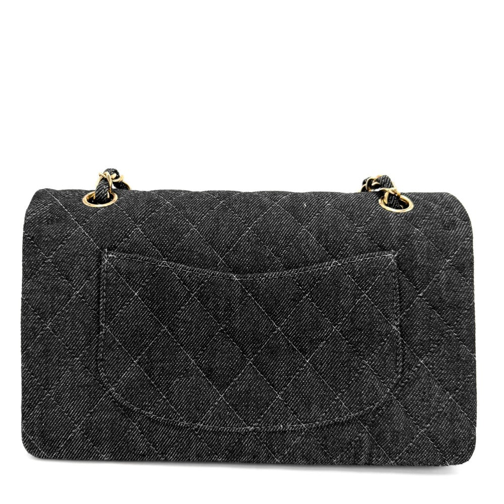 CHANEL シャネル ショルダーバッグ マトラッセ25 ターンロック ダブルフラップ ダブルチェーン ココマーク デニム ブラック 黒 ゴールド金具 レディース【中古品】