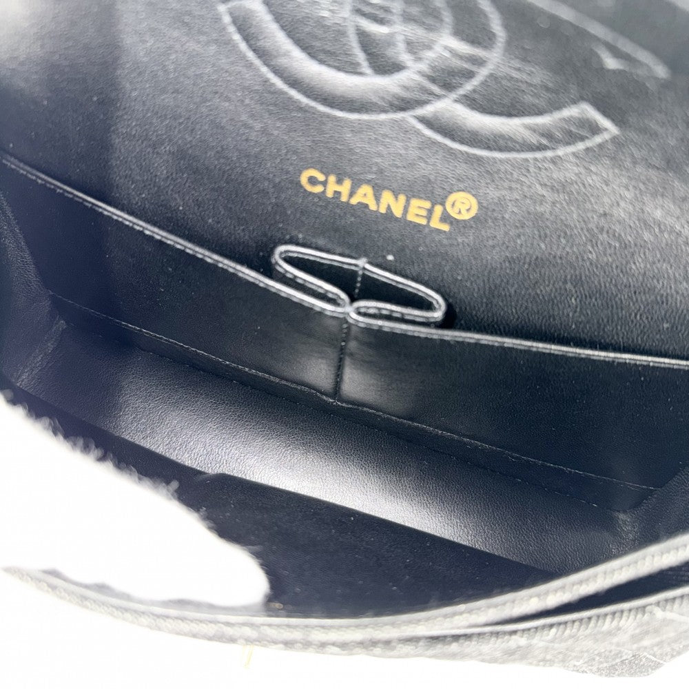CHANEL シャネル ショルダーバッグ マトラッセ25 ターンロック ダブルフラップ ダブルチェーン ココマーク デニム ブラック 黒 ゴールド金具 レディース【中古品】