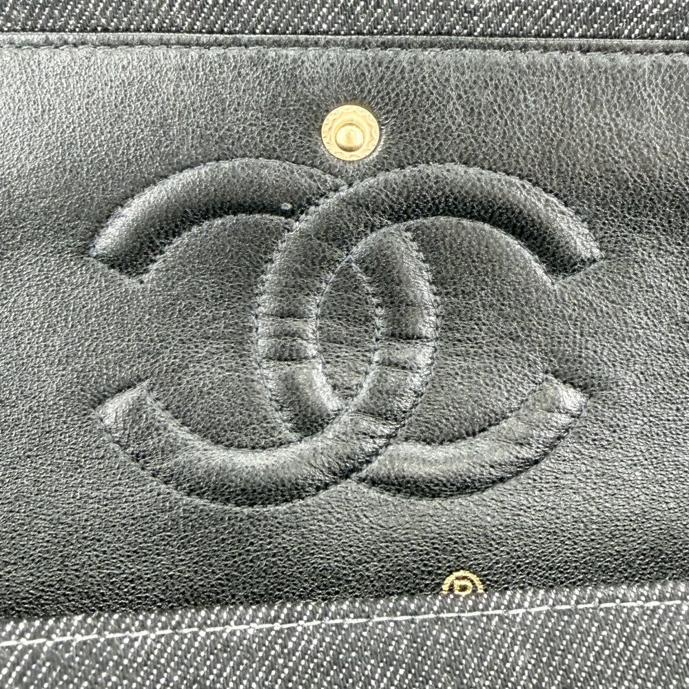 CHANEL シャネル ショルダーバッグ マトラッセ25 ターンロック ダブルフラップ ダブルチェーン ココマーク デニム ブラック 黒 ゴールド金具 レディース【中古品】