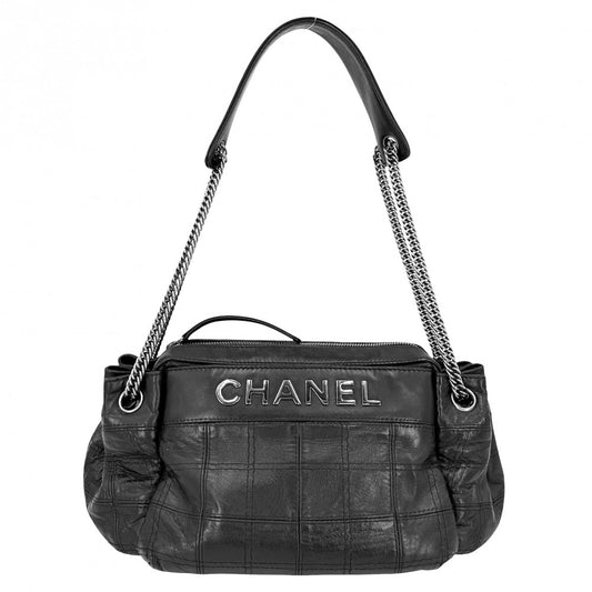 CHANEL シャネル ハンドバッグ チョコバー ボーリングバッグ チェーンショルダー レザー ブラック 黒 シルバー金具 レディース【中古品】