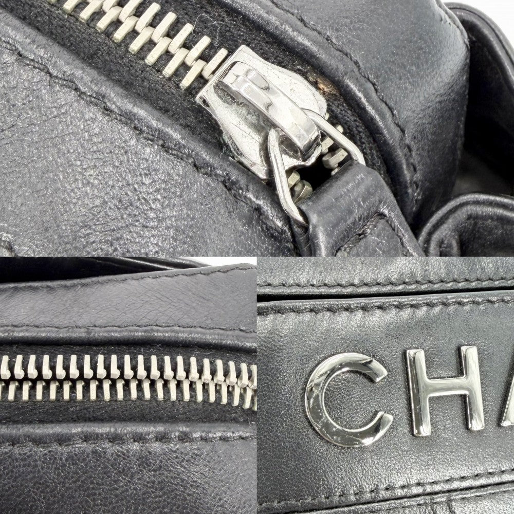 CHANEL シャネル ハンドバッグ チョコバー ボーリングバッグ チェーンショルダー レザー ブラック 黒 シルバー金具 レディース【中古品】
