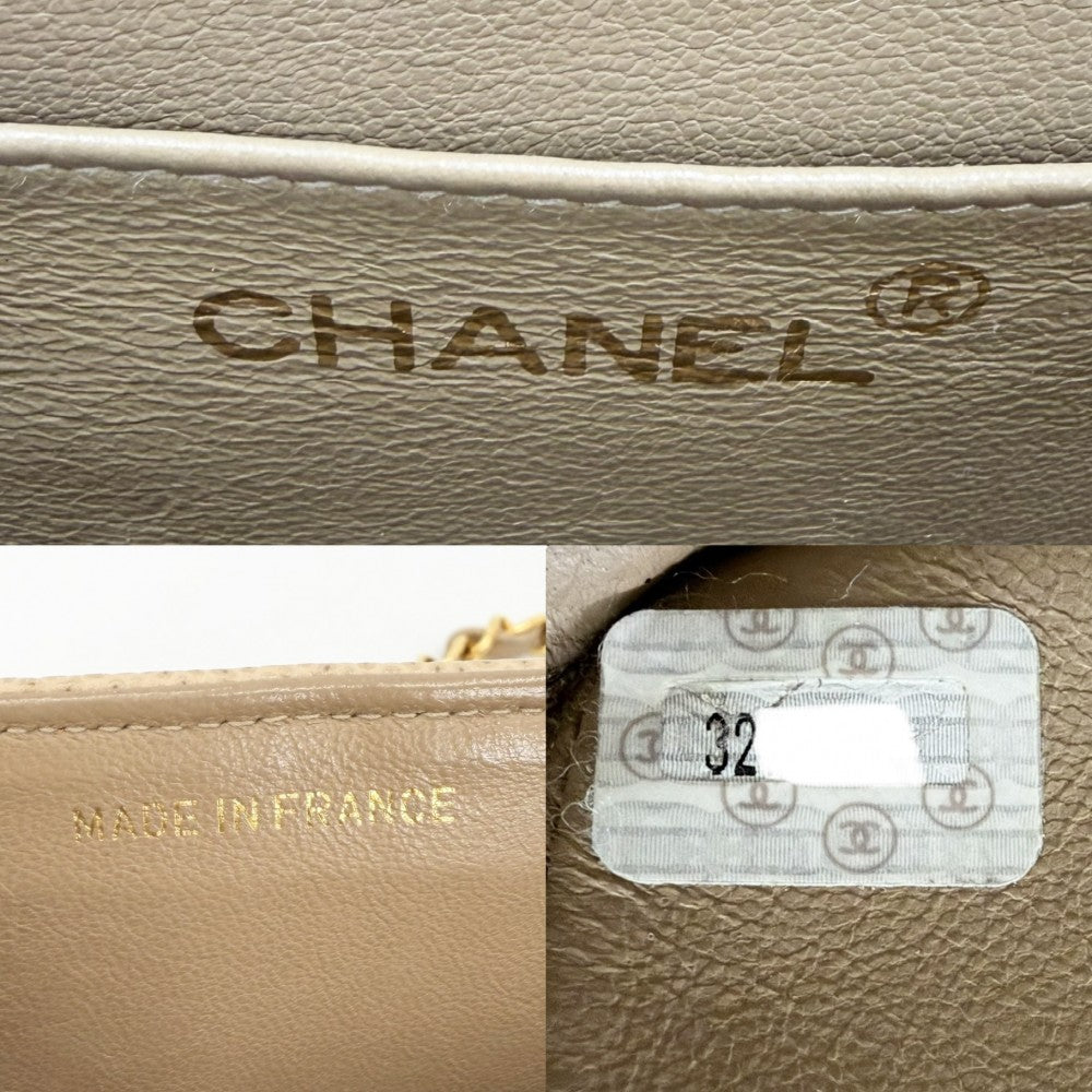 CHANEL シャネル ショルダーバッグ ココマーク ターンロック Vステッチ シェブロン キャビアスキン ベージュ ゴールド金具 レディース【中古品】