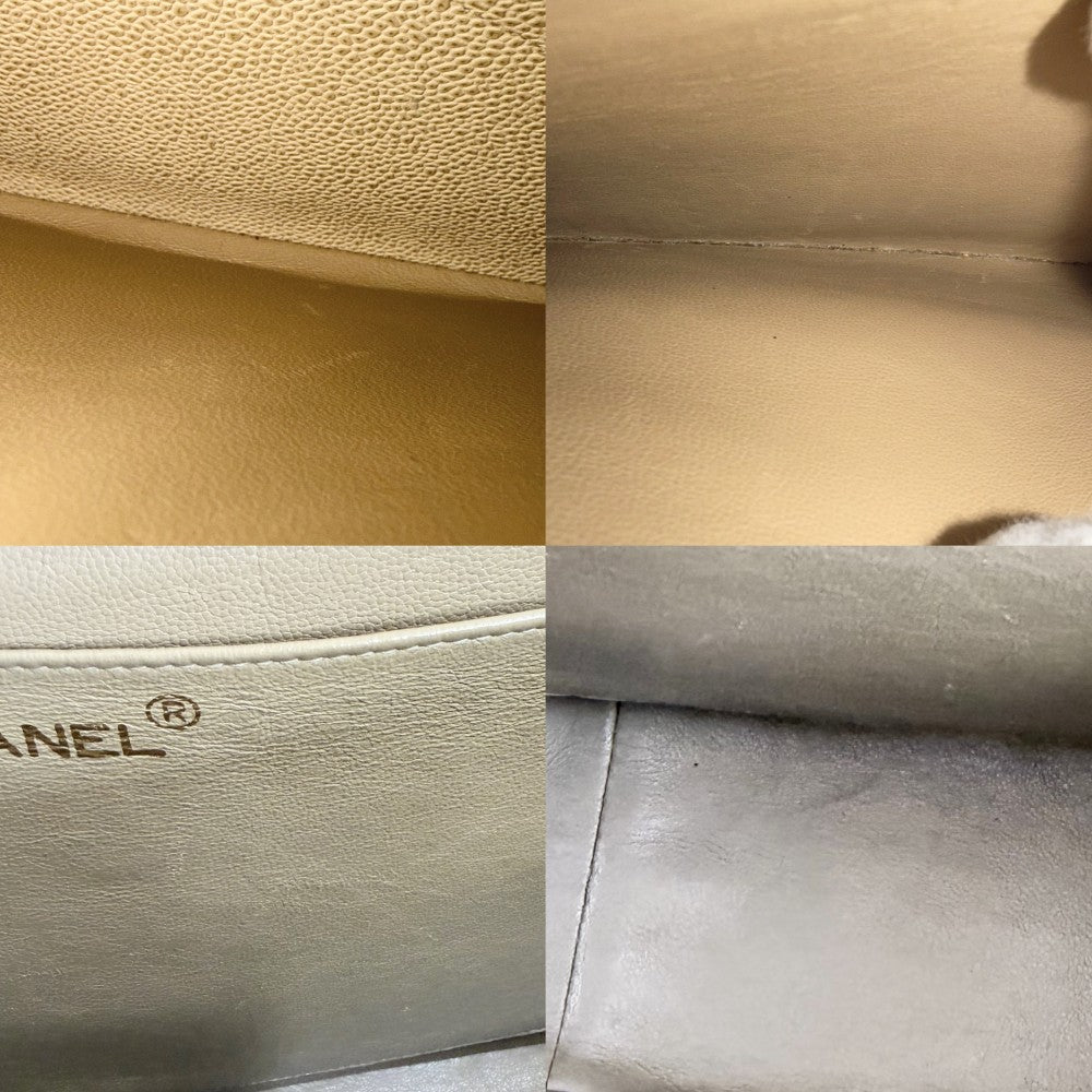 CHANEL シャネル ショルダーバッグ ココマーク ターンロック Vステッチ シェブロン キャビアスキン ベージュ ゴールド金具 レディース【中古品】