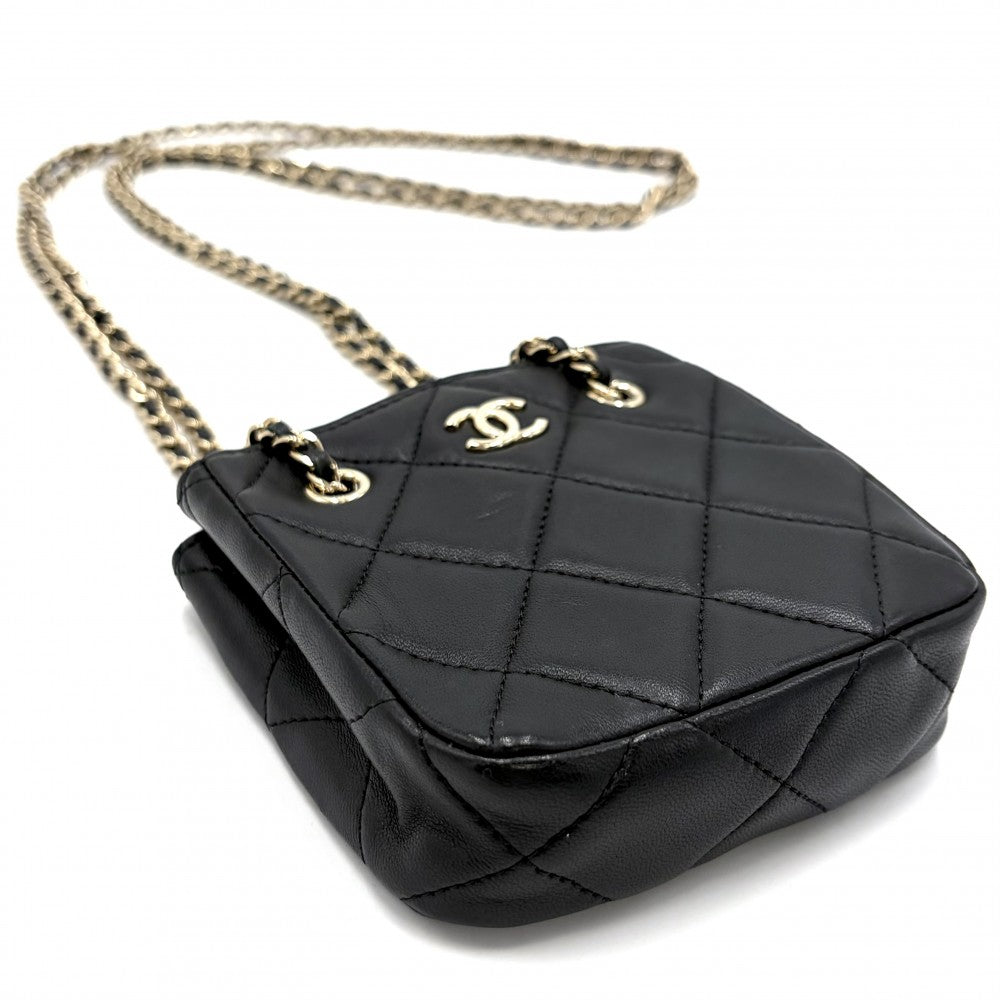 CHANEL シャネル ショルダーバッグ ミニポシェット ココマーク マトラッセ レザー ブラック 黒 ゴールド金具 レディース【中古品】