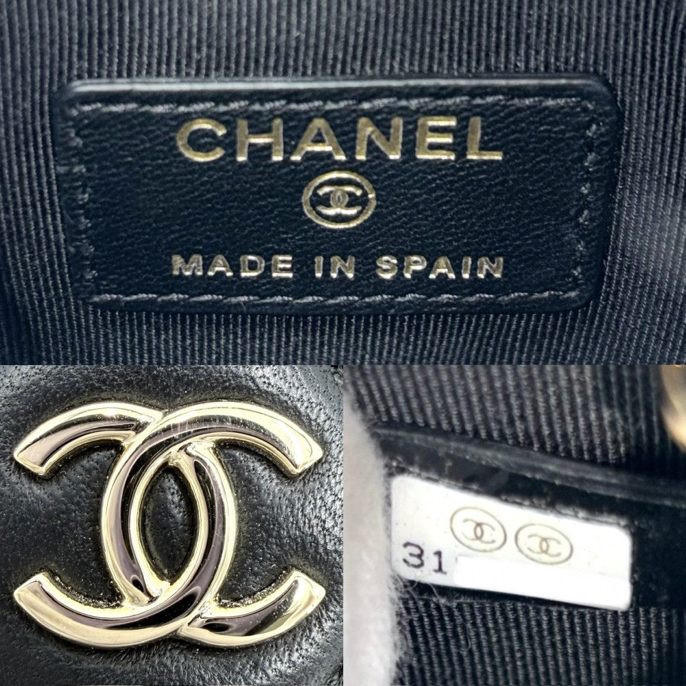 CHANEL シャネル ショルダーバッグ ミニポシェット ココマーク マトラッセ レザー ブラック 黒 ゴールド金具 レディース【中古品】