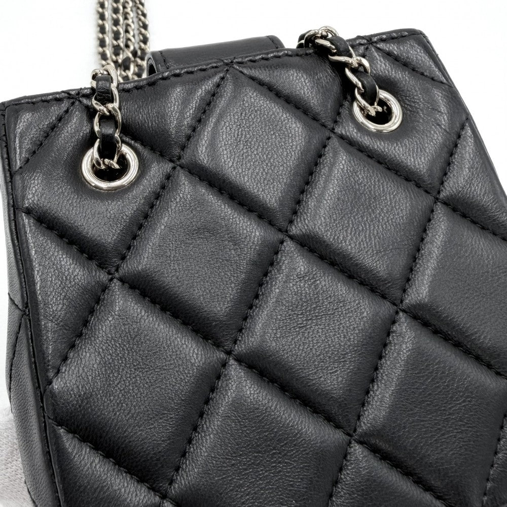CHANEL シャネル ショルダーバッグ ミニポシェット ココマーク マトラッセ レザー ブラック 黒 ゴールド金具 レディース【中古品】