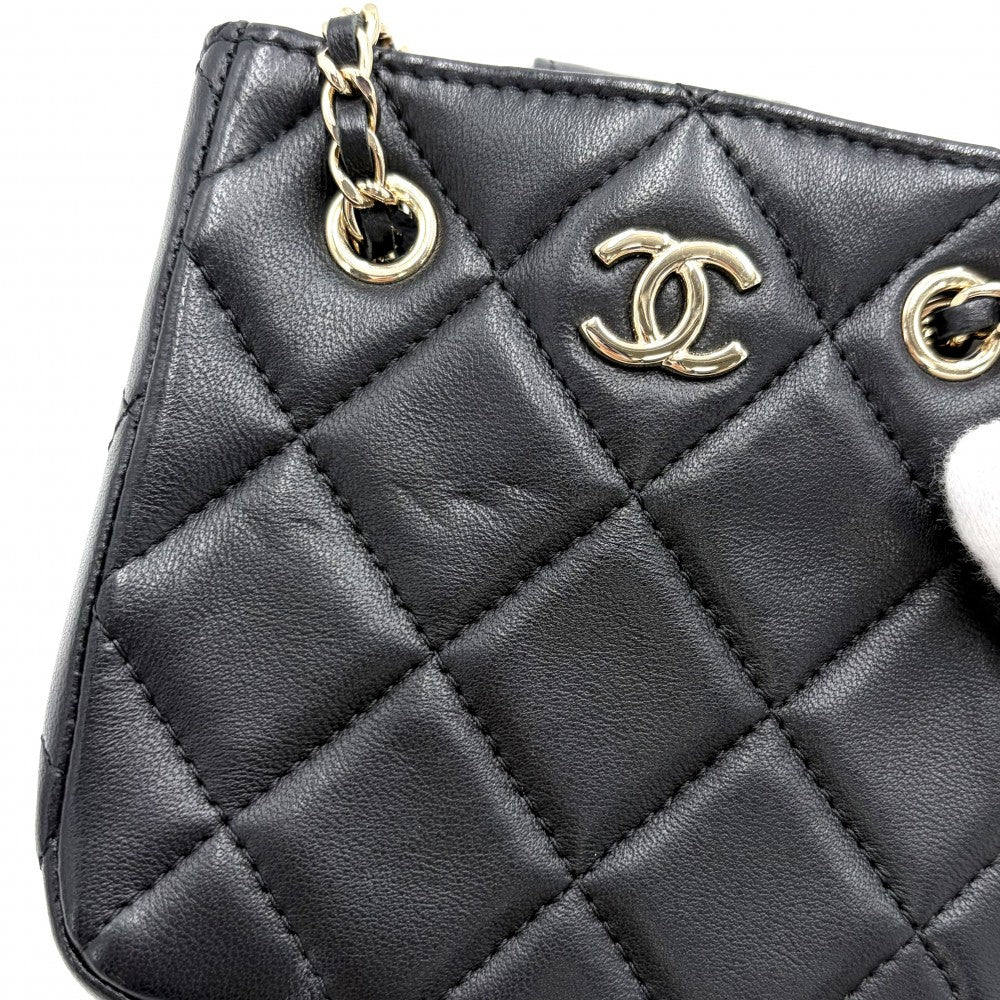 CHANEL シャネル ショルダーバッグ ミニポシェット ココマーク マトラッセ レザー ブラック 黒 ゴールド金具 レディース【中古品】