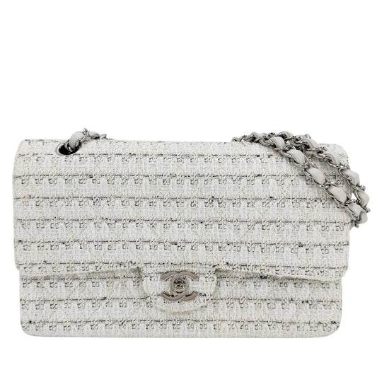 CHANEL シャネル ショルダーバッグ マトラッセ25 ココマーク ダブルフラップ ダブルチェーン ツイード レザー ホワイト 白 シルバー金具 レディース【中古品】