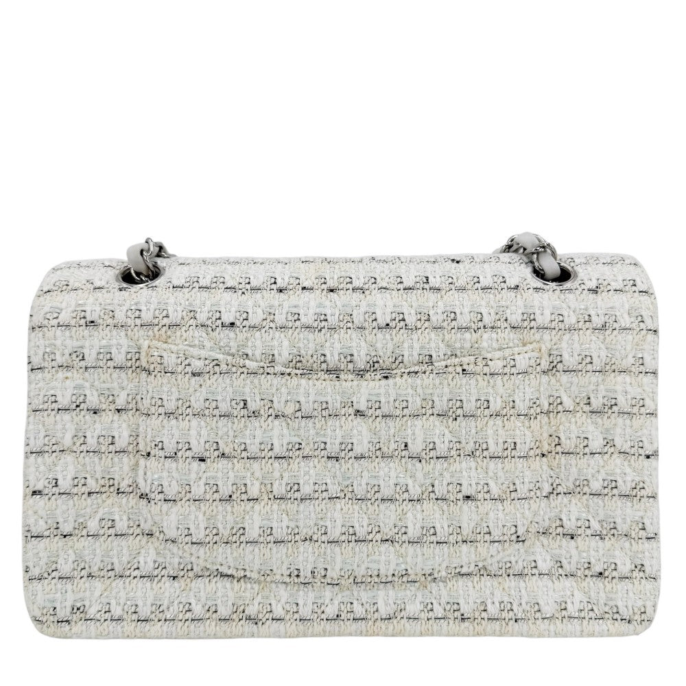 CHANEL シャネル ショルダーバッグ マトラッセ25 ココマーク ダブルフラップ ダブルチェーン ツイード レザー ホワイト 白 シルバー金具 レディース【中古品】