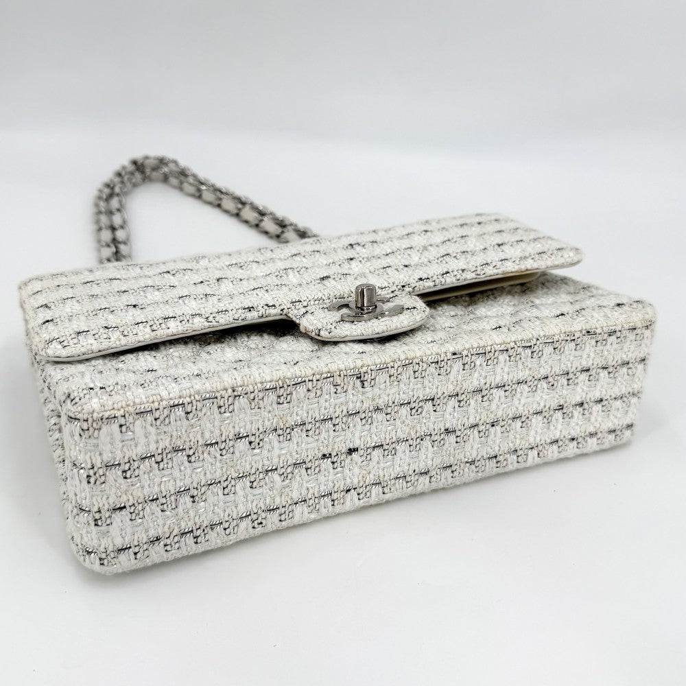 CHANEL シャネル ショルダーバッグ マトラッセ25 ココマーク ダブルフラップ ダブルチェーン ツイード レザー ホワイト 白 シルバー金具 レディース【中古品】