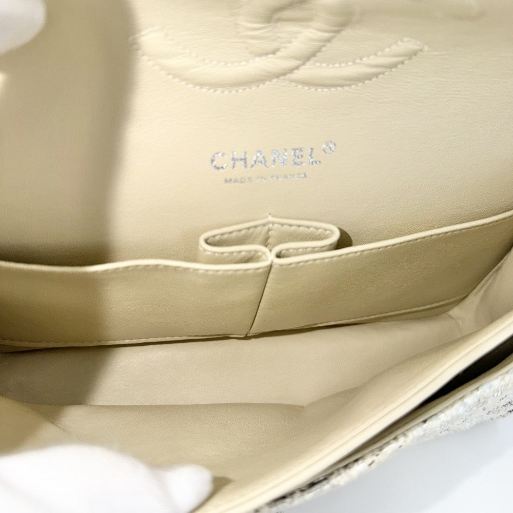 CHANEL シャネル ショルダーバッグ マトラッセ25 ココマーク ダブルフラップ ダブルチェーン ツイード レザー ホワイト 白 シルバー金具 レディース【中古品】
