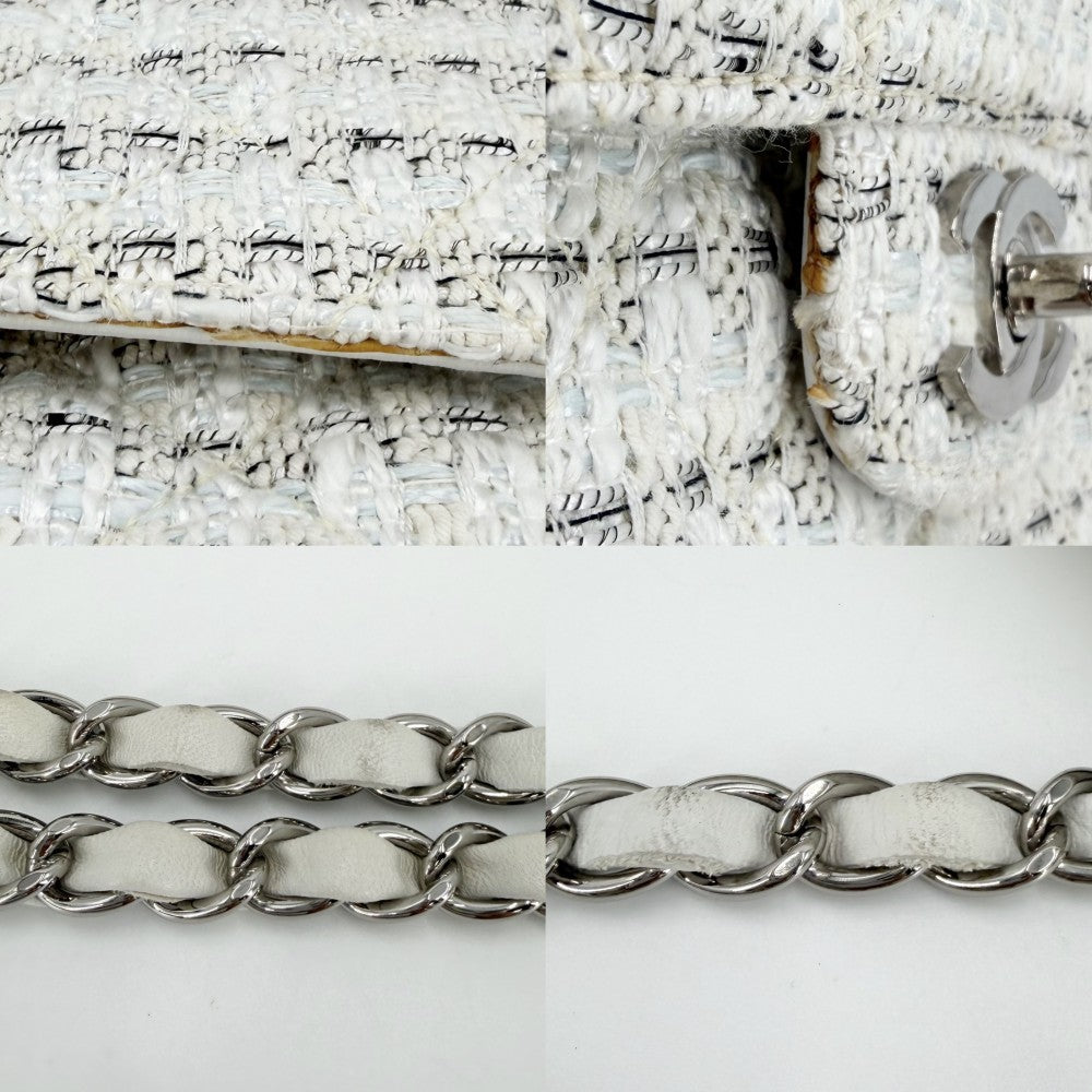 CHANEL シャネル ショルダーバッグ マトラッセ25 ココマーク ダブルフラップ ダブルチェーン ツイード レザー ホワイト 白 シルバー金具 レディース【中古品】
