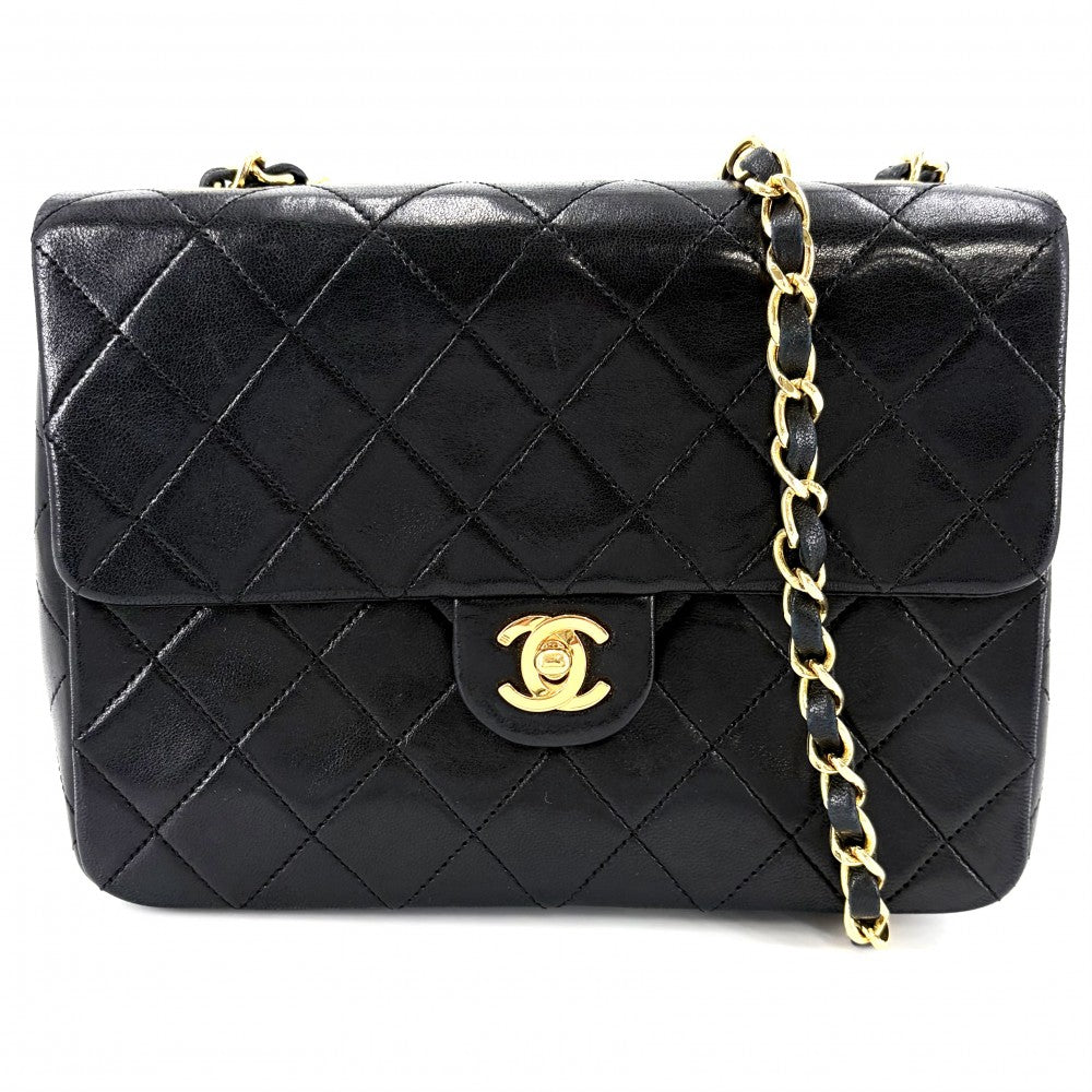 CHANEL シャネル ショルダーバッグ ミニマトラッセ チェーン ターンロック Mini Matelasse ヴィンテージ ココマーク ラムスキン ブラック 黒 ゴールド金具 レディース【中古品】