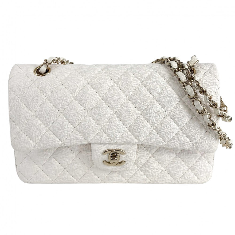 CHANEL シャネル ショルダーバッグ マトラッセ25 ダブルチェーン ダブルフラップ ココマーク ターンロック キャビアスキン ホワイト 白 ゴールド金具 レディース【中古品】